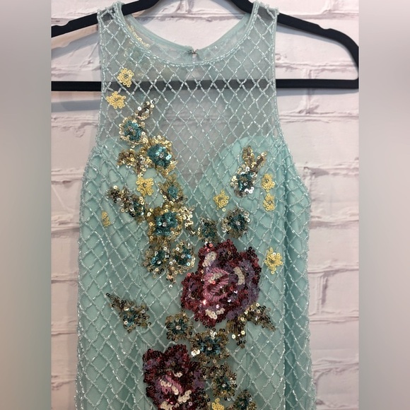 Blush Prom Teal Beaded mesh Dress – Size 4 - Picture 3 of 6